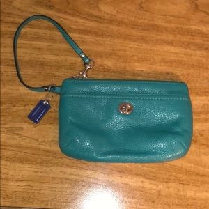 Coach green leather wristlet